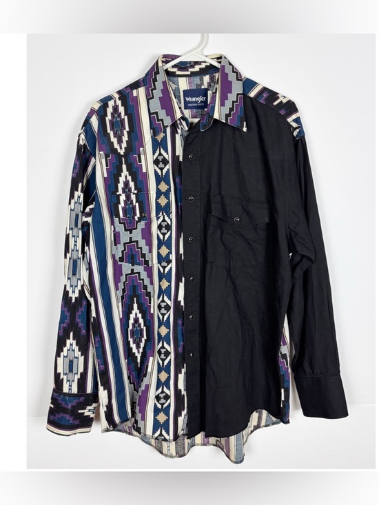 Wrangler Other - Vintage Wrangler Pearl Snap Shirt Men’s Large Aztec Black Western Cowboy 90s